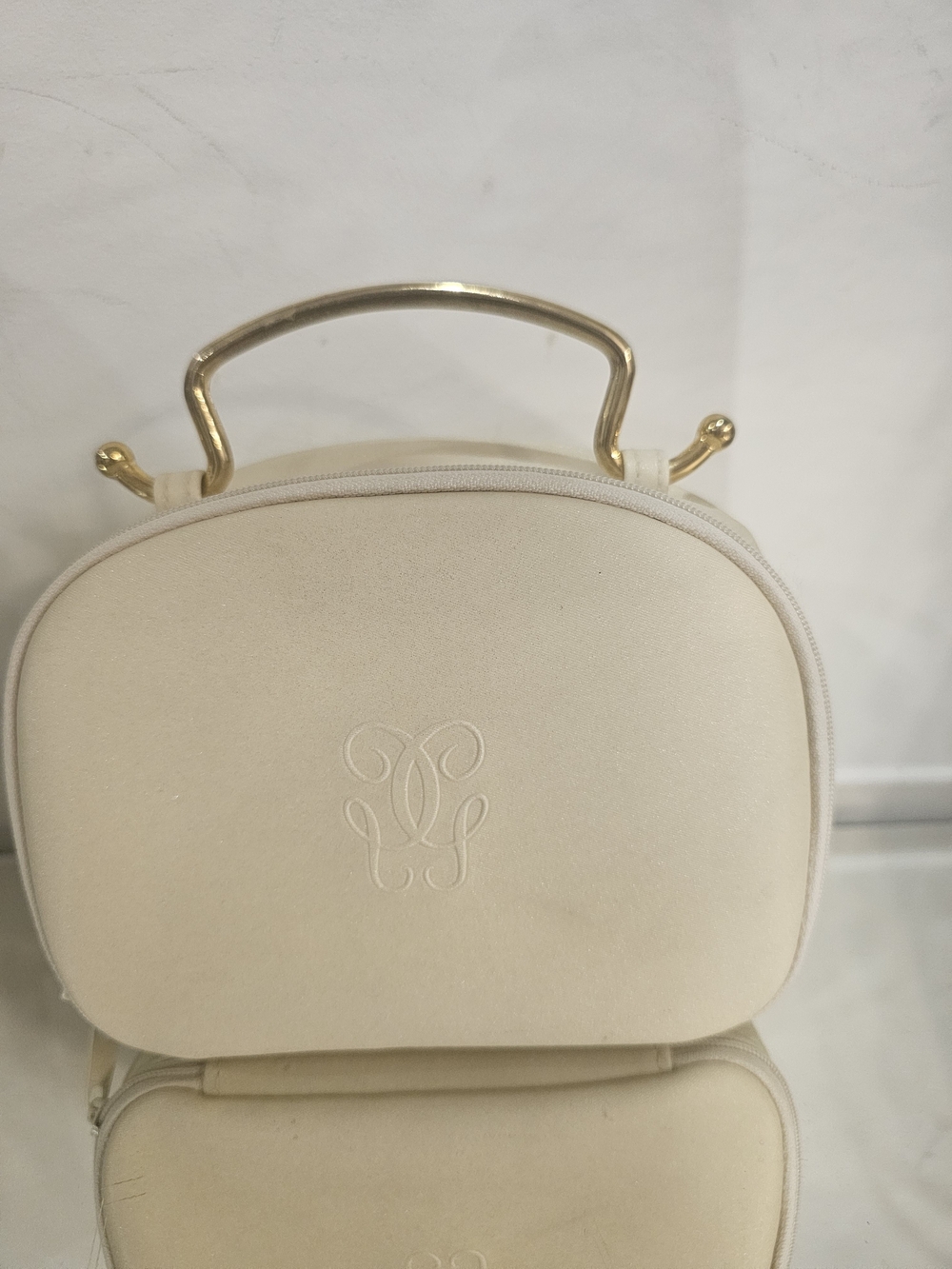 GUERLAIN Cream Mini Top-Handle Vanity Bag with Gold Hardware